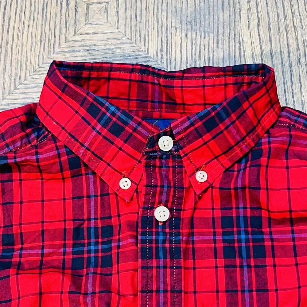 Ralph Lauren Red Blue Plaid Long Sleeve Shirt Small Navy Pony Button Up XL 18 20